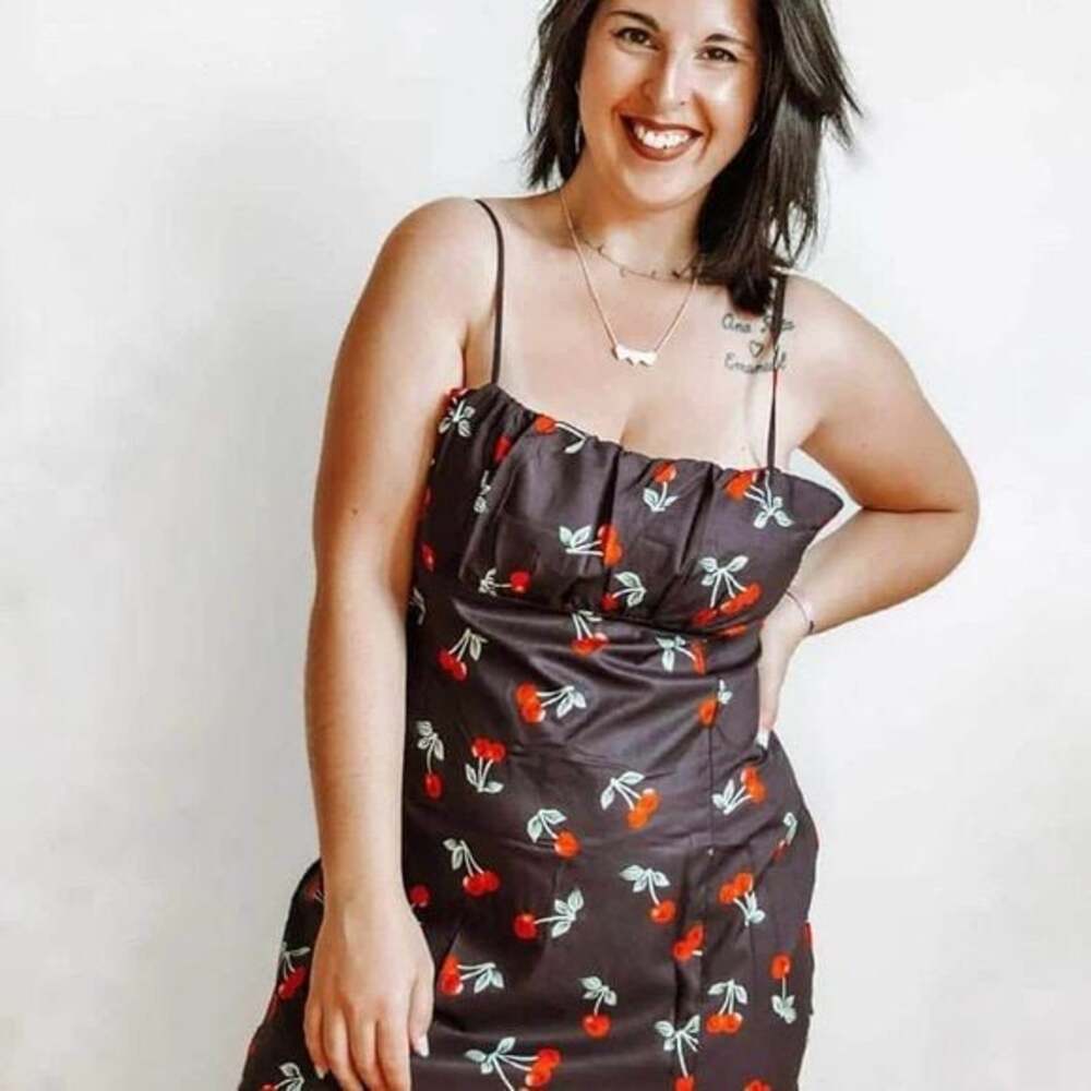 BloomChic Plus Size 14 16 1X Cherry Spaghetti Strap Mini Dress